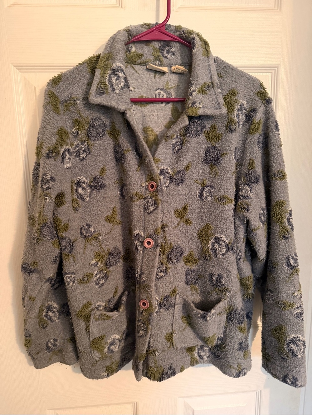 L.L. Bean Vintage Floral Button Front Collared Fleece Jacket